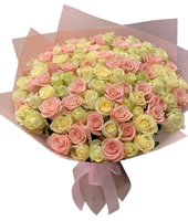 Букет 101 троянда біла і ніжно-рожева